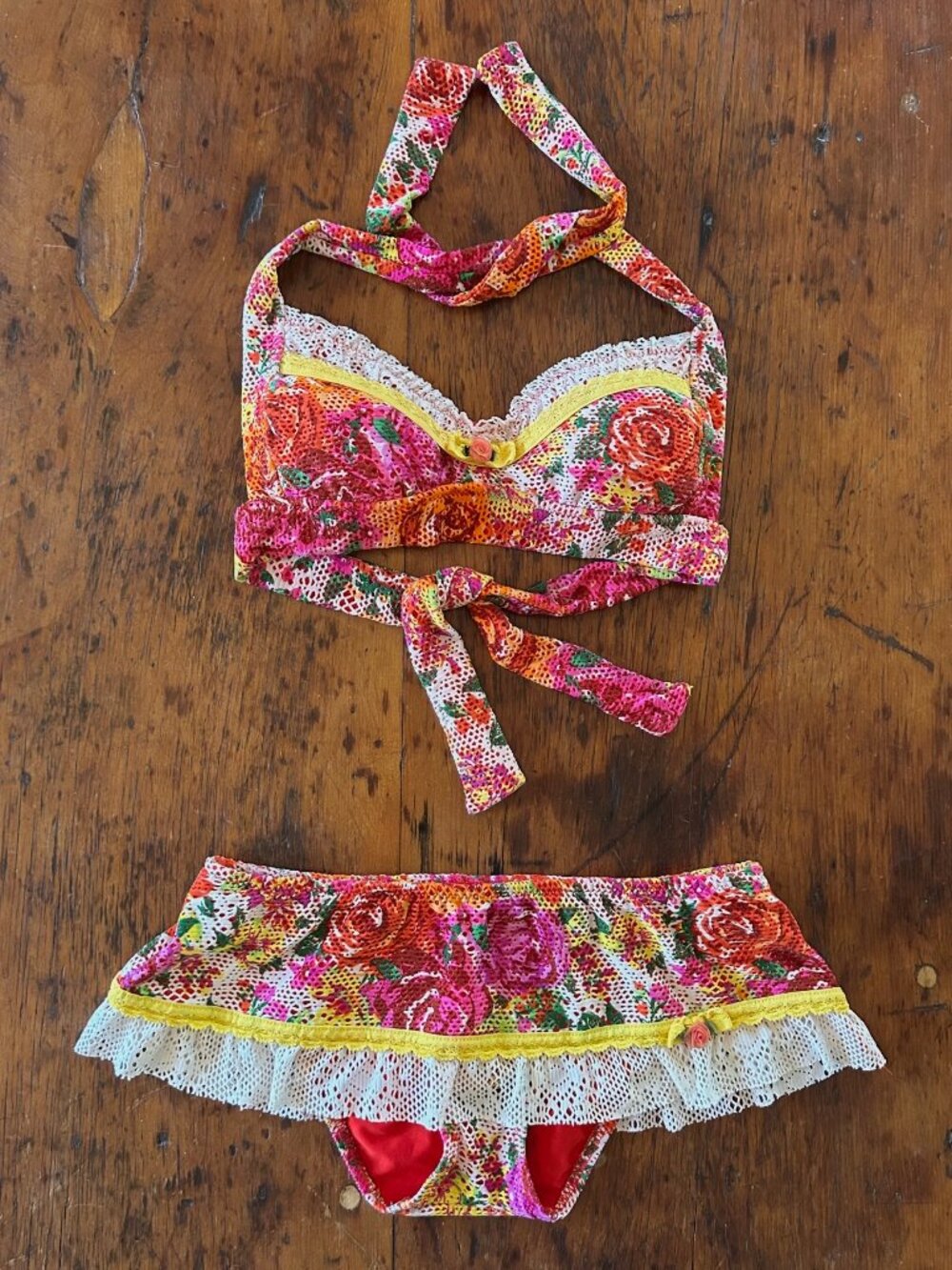 Vintage Betsey Johnson Floral Skirted Bikini Set